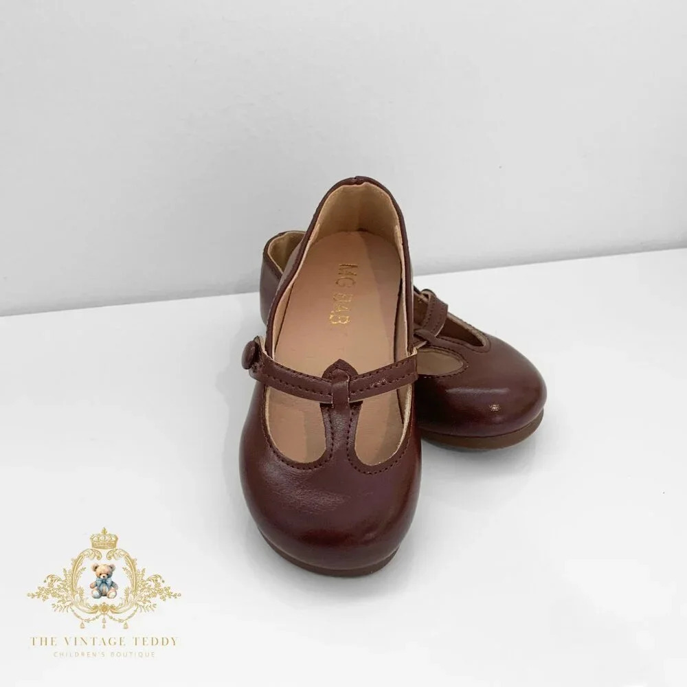 NWT Pretty Girls Mary Jane Flats Vintage Style Children's Shoes Chestnut 9 - Picture 4 of 7